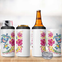 Hawaiian Abstract Art Turtles 4 in 1 Can Cooler Tumbler with Plumeria and Hibiscus - Polynesian Pride