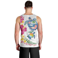 Hawaiian Abstract Art Turtles Men Tank Top with Plumeria and Hibiscus - Polynesian Pride