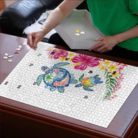 Hawaiian Abstract Art Turtles Puzzle with Plumeria and Hibiscus - Polynesian Pride