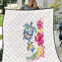 Hawaiian Abstract Art Turtles Quilt with Plumeria and Hibiscus - Polynesian Pride