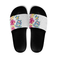 Hawaiian Abstract Art Turtles Slide Sandals with Plumeria and Hibiscus - Polynesian Pride
