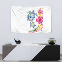 Hawaiian Abstract Art Turtles Tapestry with Plumeria and Hibiscus LT03 - Polynesian Pride