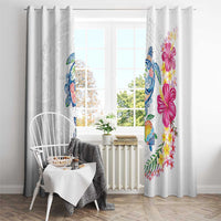 Hawaiian Abstract Art Turtles Window Curtain with Plumeria and Hibiscus - Polynesian Pride