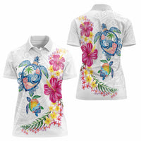 Hawaiian Abstract Art Turtles Women Polo Shirt with Plumeria and Hibiscus - Polynesian Pride