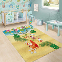 Hawaiian Mele Kalikimaka Area Rug Tropical Plumeria and Lei Funny Santa Beach - Polynesian Pride