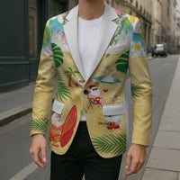 Hawaiian Mele Kalikimaka Blazer Tropical Plumeria and Lei Funny Santa Beach - Polynesian Pride