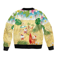 Hawaiian Mele Kalikimaka Bomber Jacket Tropical Plumeria and Lei Funny Santa Beach - Polynesian Pride