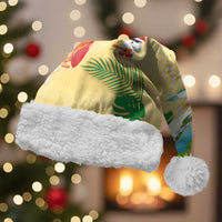 Hawaiian Mele Kalikimaka Christmas Santa Hat Funny Santa Claus on Beach with Tropical Plants and Lei - Polynesian Pride