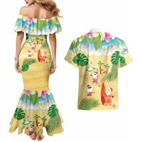 Hawaiian Mele Kalikimaka Couples Matching Mermaid Dress and Hawaiian Shirt Tropical Plumeria and Lei Funny Santa Beach - Polynesian Pride
