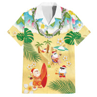 Hawaiian Mele Kalikimaka Family Matching Off The Shoulder Long Sleeve Dress and Hawaiian Shirt Tropical Plumeria and Lei Funny Santa Beach - Polynesian Pride