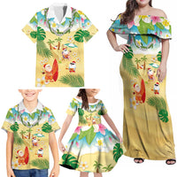 Hawaiian Mele Kalikimaka Family Matching Off Shoulder Maxi Dress and Hawaiian Shirt Tropical Plumeria and Lei Funny Santa Beach - Polynesian Pride