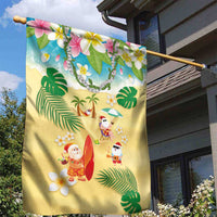 Hawaiian Mele Kalikimaka Garden Flag Tropical Plumeria and Lei Funny Santa Beach - Polynesian Pride