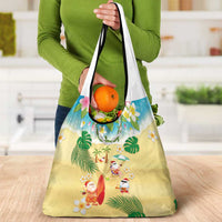 Hawaiian Mele Kalikimaka Grocery Bag Tropical Plumeria and Lei Funny Santa Beach - Polynesian Pride