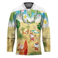 Hawaiian Mele Kalikimaka Hockey Jersey Tropical Plumeria and Lei Funny Santa Beach LT03 Unisex Multicolor - Polynesian Pride