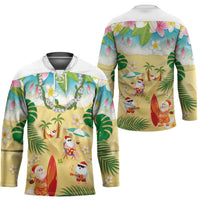 Hawaiian Mele Kalikimaka Hockey Jersey Tropical Plumeria and Lei Funny Santa Beach LT03 - Polynesian Pride