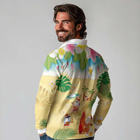 Hawaiian Mele Kalikimaka Long Sleeve Polo Shirt Tropical Plumeria and Lei Funny Santa Beach - Polynesian Pride