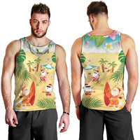 Hawaiian Mele Kalikimaka Men Tank Top Tropical Plumeria and Lei Funny Santa Beach - Polynesian Pride