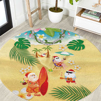 Hawaiian Mele Kalikimaka Round Carpet Tropical Plumeria and Lei Funny Santa Beach LT03 Multicolor - Polynesian Pride