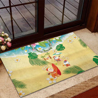 Hawaiian Mele Kalikimaka Rubber Doormat Tropical Plumeria and Lei Funny Santa Beach - Polynesian Pride