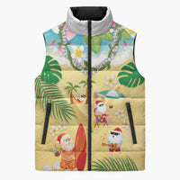 Hawaiian Mele Kalikimaka Sleeveless Puffer Jacket Tropical Plumeria and Lei Funny Santa Beach - Polynesian Pride