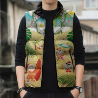 Hawaiian Mele Kalikimaka Sleeveless Puffer Jacket Tropical Plumeria and Lei Funny Santa Beach - Polynesian Pride