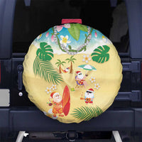 Hawaiian Mele Kalikimaka Spare Tire Cover Tropical Plumeria and Lei Funny Santa Beach - Polynesian Pride