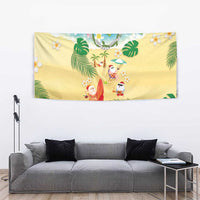 Hawaiian Mele Kalikimaka Tapestry Tropical Plumeria and Lei Funny Santa Beach LT03 - Polynesian Pride