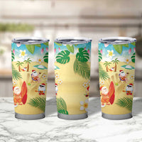 Hawaiian Mele Kalikimaka Tumbler Cup Tropical Plumeria and Lei Funny Santa Beach - Polynesian Pride