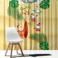 Hawaiian Mele Kalikimaka Window Curtain Tropical Plumeria and Lei Funny Santa Beach - Polynesian Pride