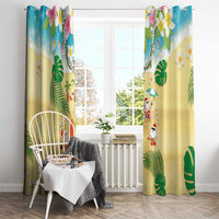 Hawaiian Mele Kalikimaka Window Curtain Tropical Plumeria and Lei Funny Santa Beach - Polynesian Pride