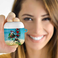 Hawaiian Mele Kalikimaka AirPods Case Tropical Xmas Turtles Red Poinsettia Watercolor LT03 - Polynesian Pride