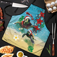 Hawaiian Mele Kalikimaka Apron Tropical Xmas Turtles Red Poinsettia Watercolor - Polynesian Pride