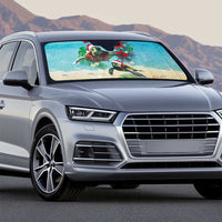 Hawaiian Mele Kalikimaka Auto Sun Shade Tropical Xmas Turtles Red Poinsettia Watercolor - Polynesian Pride