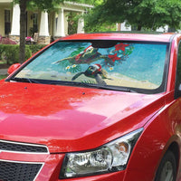 Hawaiian Mele Kalikimaka Auto Sun Shade Tropical Xmas Turtles Red Poinsettia Watercolor - Polynesian Pride