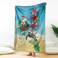 Hawaiian Mele Kalikimaka Blanket Tropical Xmas Turtles Red Poinsettia Watercolor LT03 - Polynesian Pride