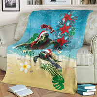 Hawaiian Mele Kalikimaka Blanket Tropical Xmas Turtles Red Poinsettia Watercolor LT03 - Polynesian Pride