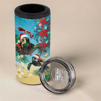Hawaiian Mele Kalikimaka 4 in 1 Can Cooler Tumbler Tropical Xmas Turtles Red Poinsettia Watercolor - Polynesian Pride