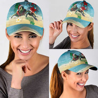 Hawaiian Mele Kalikimaka Classic Cap Xmas Turtles and Tropical Plants with Red Poinsettia Watercolor Style LT03 - Polynesian Pride