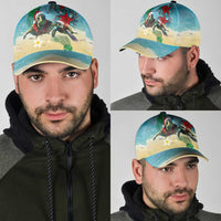 Hawaiian Mele Kalikimaka Classic Cap Xmas Turtles and Tropical Plants with Red Poinsettia Watercolor Style LT03 - Polynesian Pride
