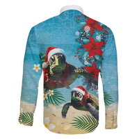 Hawaiian Mele Kalikimaka Family Matching Short Sleeve Bodycon Dress and Hawaiian Shirt Tropical Xmas Turtles Red Poinsettia Watercolor - Polynesian Pride