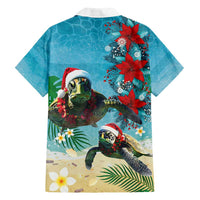 Hawaiian Mele Kalikimaka Family Matching Summer Maxi Dress and Hawaiian Shirt Tropical Xmas Turtles Red Poinsettia Watercolor - Polynesian Pride
