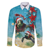 Hawaiian Mele Kalikimaka Family Matching Summer Maxi Dress and Hawaiian Shirt Tropical Xmas Turtles Red Poinsettia Watercolor - Polynesian Pride