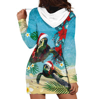 Hawaiian Mele Kalikimaka Hoodie Dress Tropical Xmas Turtles Red Poinsettia Watercolor - Polynesian Pride