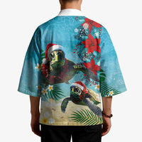 Hawaiian Mele Kalikimaka Kimono Tropical Xmas Turtles Red Poinsettia Watercolor - Polynesian Pride