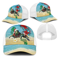 Hawaiian Mele Kalikimaka Mesh Trucker Cap Xmas Turtles and Tropical Plants with Red Poinsettia Watercolor Style LT03 - Polynesian Pride