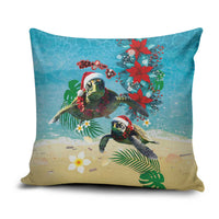 Hawaiian Mele Kalikimaka Pillow Cover Tropical Xmas Turtles Red Poinsettia Watercolor - Polynesian Pride