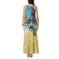 Hawaiian Mele Kalikimaka Tank Maxi Dress Tropical Xmas Turtles Red Poinsettia Watercolor - Polynesian Pride
