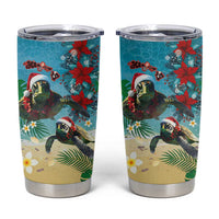 Hawaiian Mele Kalikimaka Tumbler Cup Tropical Xmas Turtles Red Poinsettia Watercolor - Polynesian Pride