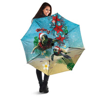 Hawaiian Mele Kalikimaka Umbrella Tropical Xmas Turtles Red Poinsettia Watercolor - Polynesian Pride