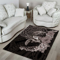 Hawaiian Plumeria and Hibiscus with Turtles Area Rug Polynesian Art Grayscale - Polynesian Pride